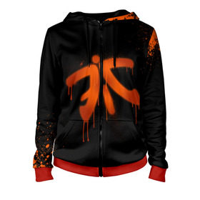 Женская толстовка 3D на молнии с принтом cs:go - Fnatic (Black collection) в Новосибирске, 100% полиэстер | длина до линии бедра, манжеты и пояс оформлены мягкой тканевой резинкой, двухслойный капюшон со шнурком для регулировки, спереди молния, по бокам два кармана | 0x000000123 | cs | csgo | fnatic | кс | ксго | фнатик