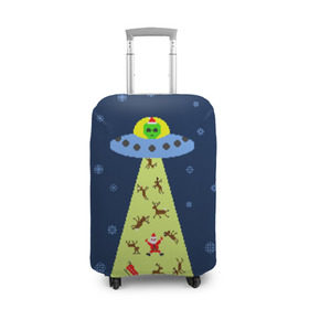 Чехол для чемодана 3D с принтом Похищение Санта Клауса в Новосибирске, 86% полиэфир, 14% спандекс | двустороннее нанесение принта, прорези для ручек и колес | вязанный | дед мороз | нлоб инопланетяне | новый год | рождество | свитер
