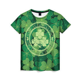 Женская футболка 3D с принтом Ireland, Happy St. Patrick`s Day в Новосибирске, 100% полиэфир ( синтетическое хлопкоподобное полотно) | прямой крой, круглый вырез горловины, длина до линии бедер | Тематика изображения на принте: background | clover | four | green | happy st. patricks day | holiday | ireland | leaf | petal | plant | print | зеленый | ирландия | клевер | лепесток | лист | печать | праздник | растение | счастливого святого патрика | фон | четыре