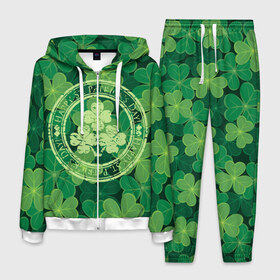 Мужской костюм 3D с принтом Ireland Happy St Patricks Day в Новосибирске, 100% полиэстер | Манжеты и пояс оформлены тканевой резинкой, двухслойный капюшон со шнурком для регулировки, карманы спереди | background | clover | four | green | happy st. patricks day | holiday | ireland | leaf | petal | plant | print | зеленый | ирландия | клевер | лепесток | лист | печать | праздник | растение | счастливого святого патрика | фон | четыре