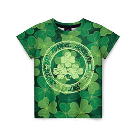 Детская футболка 3D с принтом Ireland, Happy St. Patrick`s Day в Новосибирске, 100% гипоаллергенный полиэфир | прямой крой, круглый вырез горловины, длина до линии бедер, чуть спущенное плечо, ткань немного тянется | background | clover | four | green | happy st. patricks day | holiday | ireland | leaf | petal | plant | print | зеленый | ирландия | клевер | лепесток | лист | печать | праздник | растение | счастливого святого патрика | фон | четыре