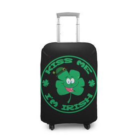 Чехол для чемодана 3D с принтом Ireland, Kiss me, I`m Irish в Новосибирске, 86% полиэфир, 14% спандекс | двустороннее нанесение принта, прорези для ручек и колес | Тематика изображения на принте: animation | background | black | clover | four | green | hat | im irish | ireland | kiss me | leaf | petal | printing | smile | анимация | зелёный | ирландец | ирландия | клевер | лепесток | листок | меня | печать | поцелуй | улыбка | фон | черный | четыр
