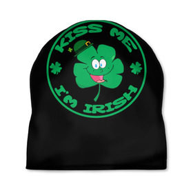 Шапка 3D с принтом Ireland, Kiss me, I`m Irish в Новосибирске, 100% полиэстер | универсальный размер, печать по всей поверхности изделия | animation | background | black | clover | four | green | hat | im irish | ireland | kiss me | leaf | petal | printing | smile | анимация | зелёный | ирландец | ирландия | клевер | лепесток | листок | меня | печать | поцелуй | улыбка | фон | черный | четыр