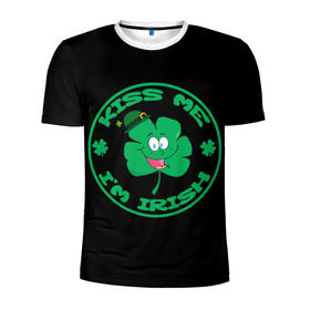 Мужская футболка 3D спортивная с принтом Ireland, Kiss me, I`m Irish в Новосибирске, 100% полиэстер с улучшенными характеристиками | приталенный силуэт, круглая горловина, широкие плечи, сужается к линии бедра | Тематика изображения на принте: animation | background | black | clover | four | green | hat | im irish | ireland | kiss me | leaf | petal | printing | smile | анимация | зелёный | ирландец | ирландия | клевер | лепесток | листок | меня | печать | поцелуй | улыбка | фон | черный | четыр