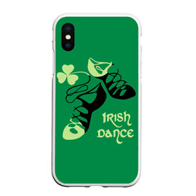 Чехол для iPhone XS Max матовый с принтом Ireland Irish dance в Новосибирске, Силикон | Область печати: задняя сторона чехла, без боковых панелей | background | black | clover | dance | green | ireland | irish | petal | soft shoes | зеленый | ирландия | ирландский | клевер | лепесток | мягкая | обувь | танец | фон | черная