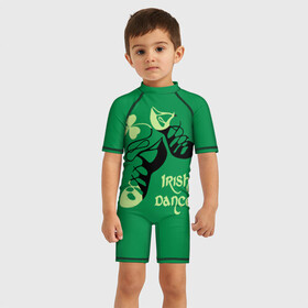 Детский купальный костюм 3D с принтом Ireland, Irish dance в Новосибирске, Полиэстер 85%, Спандекс 15% | застежка на молнии на спине | background | black | clover | dance | green | ireland | irish | petal | soft shoes | зеленый | ирландия | ирландский | клевер | лепесток | мягкая | обувь | танец | фон | черная