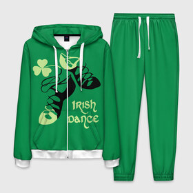 Мужской костюм 3D с принтом Ireland Irish dance в Новосибирске, 100% полиэстер | Манжеты и пояс оформлены тканевой резинкой, двухслойный капюшон со шнурком для регулировки, карманы спереди | background | black | clover | dance | green | ireland | irish | petal | soft shoes | зеленый | ирландия | ирландский | клевер | лепесток | мягкая | обувь | танец | фон | черная
