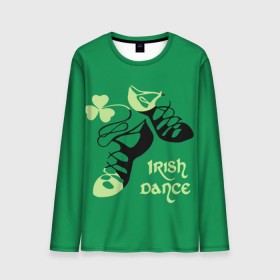 Мужской лонгслив 3D с принтом Ireland, Irish dance в Новосибирске, 100% полиэстер | длинные рукава, круглый вырез горловины, полуприлегающий силуэт | background | black | clover | dance | green | ireland | irish | petal | soft shoes | зеленый | ирландия | ирландский | клевер | лепесток | мягкая | обувь | танец | фон | черная