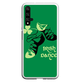 Чехол для Honor 20 с принтом Ireland Irish dance в Новосибирске, Силикон | Область печати: задняя сторона чехла, без боковых панелей | Тематика изображения на принте: background | black | clover | dance | green | ireland | irish | petal | soft shoes | зеленый | ирландия | ирландский | клевер | лепесток | мягкая | обувь | танец | фон | черная