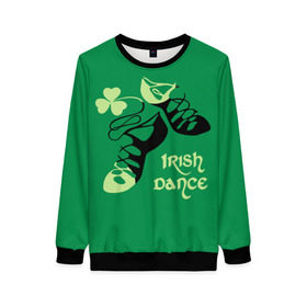 Женский свитшот 3D с принтом Ireland, Irish dance в Новосибирске, 100% полиэстер с мягким внутренним слоем | круглый вырез горловины, мягкая резинка на манжетах и поясе, свободная посадка по фигуре | background | black | clover | dance | green | ireland | irish | petal | soft shoes | зеленый | ирландия | ирландский | клевер | лепесток | мягкая | обувь | танец | фон | черная