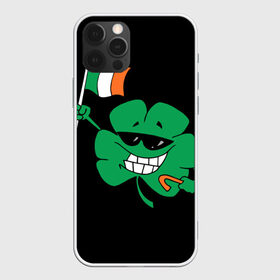 Чехол для iPhone 12 Pro Max с принтом Ирландия клевер с флагом в Новосибирске, Силикон |  | Тематика изображения на принте: animation | background | black | clover | flag | ireland | smile | stick | teeth | анимация | зубы | ирландия | клевер | очки | палка | улыбка | флаг | фон | черный
