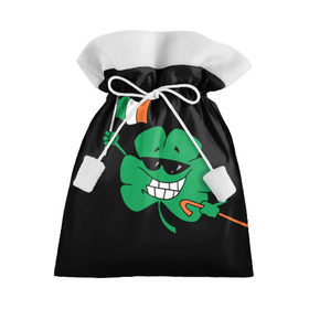 Подарочный 3D мешок с принтом Ирландия, клевер с флагом в Новосибирске, 100% полиэстер | Размер: 29*39 см | animation | background | black | clover | flag | ireland | smile | stick | teeth | анимация | зубы | ирландия | клевер | очки | палка | улыбка | флаг | фон | черный