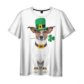 Мужская футболка 3D с принтом Ирландия в Новосибирске, 100% полиэфир | прямой крой, круглый вырез горловины, длина до линии бедер | animal | breed | clover | dog | folk | fun | funny | hat | hero | ireland | irish | saint patrick | герой | животное | ирландия | ирландский | клевер | народный | порода | прикол | святой патрик | собака | шляпа | шутка