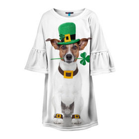 Детское платье 3D с принтом Ирландия в Новосибирске, 100% полиэстер | прямой силуэт, чуть расширенный к низу. Круглая горловина, на рукавах — воланы | animal | breed | clover | dog | folk | fun | funny | hat | hero | ireland | irish | saint patrick | герой | животное | ирландия | ирландский | клевер | народный | порода | прикол | святой патрик | собака | шляпа | шутка