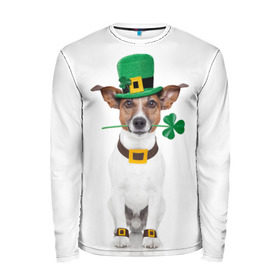 Мужской лонгслив 3D с принтом Ирландия в Новосибирске, 100% полиэстер | длинные рукава, круглый вырез горловины, полуприлегающий силуэт | animal | breed | clover | dog | folk | fun | funny | hat | hero | ireland | irish | saint patrick | герой | животное | ирландия | ирландский | клевер | народный | порода | прикол | святой патрик | собака | шляпа | шутка