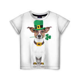 Детская футболка 3D с принтом Ирландия в Новосибирске, 100% гипоаллергенный полиэфир | прямой крой, круглый вырез горловины, длина до линии бедер, чуть спущенное плечо, ткань немного тянется | Тематика изображения на принте: animal | breed | clover | dog | folk | fun | funny | hat | hero | ireland | irish | saint patrick | герой | животное | ирландия | ирландский | клевер | народный | порода | прикол | святой патрик | собака | шляпа | шутка