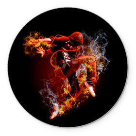 Коврик для мышки круглый с принтом Огненный танец в Новосибирске, резина и полиэстер | круглая форма, изображение наносится на всю лицевую часть | background | black | dance | dancer | energy | fire | flame | flying | male | мужчина | огненный | пламя | полет | танец | танцор | фон | черный | энергия