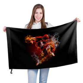 Флаг 3D с принтом Огненный танец в Новосибирске, 100% полиэстер | плотность ткани — 95 г/м2, размер — 67 х 109 см. Принт наносится с одной стороны | background | black | dance | dancer | energy | fire | flame | flying | male | мужчина | огненный | пламя | полет | танец | танцор | фон | черный | энергия