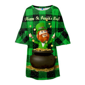 Детское платье 3D с принтом Ирландия в Новосибирске, 100% полиэстер | прямой силуэт, чуть расширенный к низу. Круглая горловина, на рукавах — воланы | Тематика изображения на принте: irish | st. patricks day | зеленый | ирландец | лепрекон