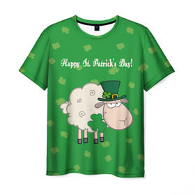 Мужская футболка 3D с принтом Ирландия в Новосибирске, 100% полиэфир | прямой крой, круглый вырез горловины, длина до линии бедер | Тематика изображения на принте: irish | sheep | st. patricks day | зеленый | ирландец | лепрекон | оваечка | овца