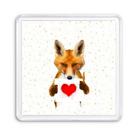 Магнит 55*55 с принтом Влюбленная лиса в Новосибирске, Пластик | Размер: 65*65 мм; Размер печати: 55*55 мм | animal | beast | fox | heart | love | orange | животное | зверь | лис | лиса | личиска | любовь | рыжая | сердце