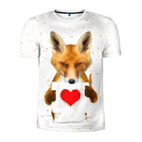 Мужская футболка 3D спортивная с принтом Влюбленная лиса в Новосибирске, 100% полиэстер с улучшенными характеристиками | приталенный силуэт, круглая горловина, широкие плечи, сужается к линии бедра | animal | beast | fox | heart | love | orange | животное | зверь | лис | лиса | личиска | любовь | рыжая | сердце