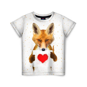Детская футболка 3D с принтом Влюбленная лиса в Новосибирске, 100% гипоаллергенный полиэфир | прямой крой, круглый вырез горловины, длина до линии бедер, чуть спущенное плечо, ткань немного тянется | Тематика изображения на принте: animal | beast | fox | heart | love | orange | животное | зверь | лис | лиса | личиска | любовь | рыжая | сердце