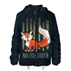 Мужская куртка 3D с принтом No Fox Given в Новосибирске, ткань верха — 100% полиэстер, подклад — флис | прямой крой, подол и капюшон оформлены резинкой с фиксаторами, два кармана без застежек по бокам, один большой потайной карман на груди. Карман на груди застегивается на липучку | animal | beast | fox | heart | love | orange | животное | зверь | лис | лиса | личиска | любовь | рыжая | сердце