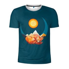Мужская футболка 3D спортивная с принтом Лиса под солнцем в Новосибирске, 100% полиэстер с улучшенными характеристиками | приталенный силуэт, круглая горловина, широкие плечи, сужается к линии бедра | animal | beast | fox | heart | love | orange | животное | зверь | лис | лиса | личиска | любовь | природа | рыжая | сердце | солнце