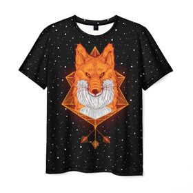 Мужская футболка 3D с принтом Огненный лис в Новосибирске, 100% полиэфир | прямой крой, круглый вырез горловины, длина до линии бедер | animal | beast | fox | heart | love | orange | животное | зверь | лис | лиса | личиска | любовь | огонь | пламя | рыжая | сердце