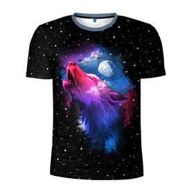 Мужская футболка 3D спортивная с принтом Воющий волк в Новосибирске, 100% полиэстер с улучшенными характеристиками | приталенный силуэт, круглая горловина, широкие плечи, сужается к линии бедра | Тематика изображения на принте: animal | beast | cosmic | galaxy | moon | planet | rage | roar | space | star | universe | wild | wolf | волк | вселенная | галактика | животное | звезды | зверь | космос | луна | планета | рык | ярость