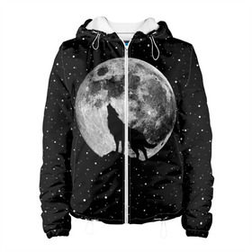 Женская куртка 3D с принтом Лунный волк в Новосибирске, ткань верха — 100% полиэстер, подклад — флис | прямой крой, подол и капюшон оформлены резинкой с фиксаторами, два кармана без застежек по бокам, один большой потайной карман на груди. Карман на груди застегивается на липучку | animal | beast | cosmic | galaxy | moon | planet | rage | roar | space | star | universe | wild | wolf | волк | вселенная | галактика | животное | звезды | зверь | космос | луна | планета | рык | ярость