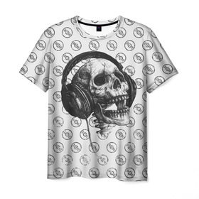 Мужская футболка 3D с принтом Череп меломана в Новосибирске, 100% полиэфир | прямой крой, круглый вырез горловины, длина до линии бедер | Тематика изображения на принте: bone | dark | death | dubstep | electro | evil | hipster | metal | music | rock | skelet | skull | дабстеп | кости | меломан | метал | музыка | наушники | рок | скелет | хипстер | череп