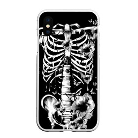 Чехол для iPhone XS Max матовый с принтом Floral Skeleton в Новосибирске, Силикон | Область печати: задняя сторона чехла, без боковых панелей | art | bone | dark | death | fashion | flower | hipster | skelet | skull | арт | грудь | кости | мода | ребра | скелет | стиль | темный | хипстер | цвет | череп