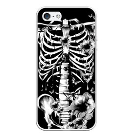 Чехол для iPhone 5/5S матовый с принтом Floral Skeleton в Новосибирске, Силикон | Область печати: задняя сторона чехла, без боковых панелей | art | bone | dark | death | fashion | flower | hipster | skelet | skull | арт | грудь | кости | мода | ребра | скелет | стиль | темный | хипстер | цвет | череп