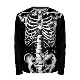 Мужской лонгслив 3D с принтом Floral Skeleton в Новосибирске, 100% полиэстер | длинные рукава, круглый вырез горловины, полуприлегающий силуэт | art | bone | dark | death | fashion | flower | hipster | skelet | skull | арт | грудь | кости | мода | ребра | скелет | стиль | темный | хипстер | цвет | череп