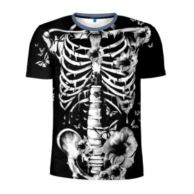 Мужская футболка 3D спортивная с принтом Floral Skeleton в Новосибирске, 100% полиэстер с улучшенными характеристиками | приталенный силуэт, круглая горловина, широкие плечи, сужается к линии бедра | Тематика изображения на принте: art | bone | dark | death | fashion | flower | hipster | skelet | skull | арт | грудь | кости | мода | ребра | скелет | стиль | темный | хипстер | цвет | череп