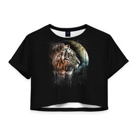Женская футболка 3D укороченная с принтом Космический тигр в Новосибирске, 100% полиэстер | круглая горловина, длина футболки до линии талии, рукава с отворотами | animal | beast | cat | cosmic | galaxy | meow | moon | planet | roar | space | tiger | галактика | животное | зверь | космос | кот | кошка | луна | мяу | планета | рык | тигр | ярость