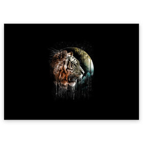 Поздравительная открытка с принтом Космический тигр в Новосибирске, 100% бумага | плотность бумаги 280 г/м2, матовая, на обратной стороне линовка и место для марки
 | animal | beast | cat | cosmic | galaxy | meow | moon | planet | roar | space | tiger | галактика | животное | зверь | космос | кот | кошка | луна | мяу | планета | рык | тигр | ярость