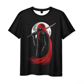 Мужская футболка 3D с принтом Лунный убийца в Новосибирске, 100% полиэфир | прямой крой, круглый вырез горловины, длина до линии бедер | moon | ninja | warrior | воин | звезды | луна | ниндзя