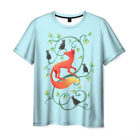 Мужская футболка 3D с принтом Милая лисичка в Новосибирске, 100% полиэфир | прямой крой, круглый вырез горловины, длина до линии бедер | animal | beast | fox | heart | love | orange | животное | зверь | лис | лиса | личиска | любовь | птица | птицы | птичка | рыжая | сердце