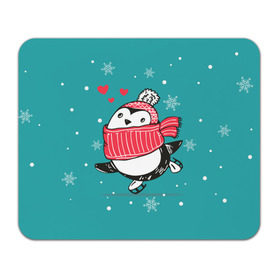 Коврик прямоугольный с принтом Пингвинчик на коньках в Новосибирске, натуральный каучук | размер 230 х 185 мм; запечатка лицевой стороны | Тематика изображения на принте: 14 февраля | день святого валентина | зима | пингвин | снег | снежинки