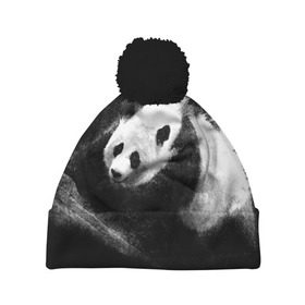 Шапка 3D c помпоном с принтом Молочная панда в Новосибирске, 100% полиэстер | универсальный размер, печать по всей поверхности изделия | animal | bear | beast | milk | nature | panda | животное | зверь | медведь | молоко | панда | природа