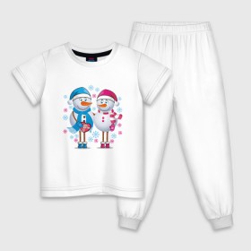 Детская пижама хлопок с принтом Снеговики. Любовь. Рождество. в Новосибирске, 100% хлопок |  брюки и футболка прямого кроя, без карманов, на брюках мягкая резинка на поясе и по низу штанин
 | 