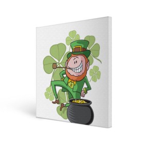 Холст квадратный с принтом Ирландия в Новосибирске, 100% ПВХ |  | clover | gold | green | irish | money | st. patrick | деньги | зелёный | золото | ирландская | клевер | лепрекон