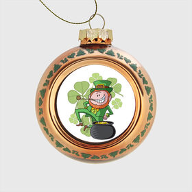 Стеклянный ёлочный шар с принтом Ирландия в Новосибирске, Стекло | Диаметр: 80 мм | clover | gold | green | irish | money | st. patrick | деньги | зелёный | золото | ирландская | клевер | лепрекон