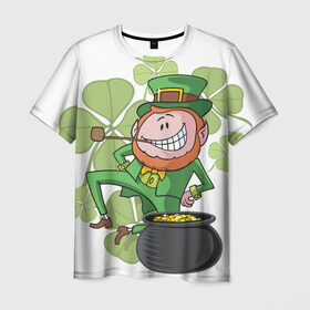 Мужская футболка 3D с принтом Ирландия в Новосибирске, 100% полиэфир | прямой крой, круглый вырез горловины, длина до линии бедер | clover | gold | green | irish | money | st. patrick | деньги | зелёный | золото | ирландская | клевер | лепрекон
