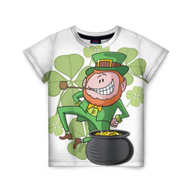 Детская футболка 3D с принтом Ирландия в Новосибирске, 100% гипоаллергенный полиэфир | прямой крой, круглый вырез горловины, длина до линии бедер, чуть спущенное плечо, ткань немного тянется | clover | gold | green | irish | money | st. patrick | деньги | зелёный | золото | ирландская | клевер | лепрекон