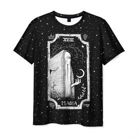 Мужская футболка 3D с принтом Ночная магия в Новосибирске, 100% полиэфир | прямой крой, круглый вырез горловины, длина до линии бедер | black | cosmic | dark | hipster | luna | magic | moon | nature | space | star | witch | волшебник | волшебство | звезды | колдовство | колдун | космос | луна | магия | природа | темный | хипстер