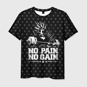 Мужская футболка 3D с принтом No Pain No Gain в Новосибирске, 100% полиэфир | прямой крой, круглый вырез горловины, длина до линии бедер | 